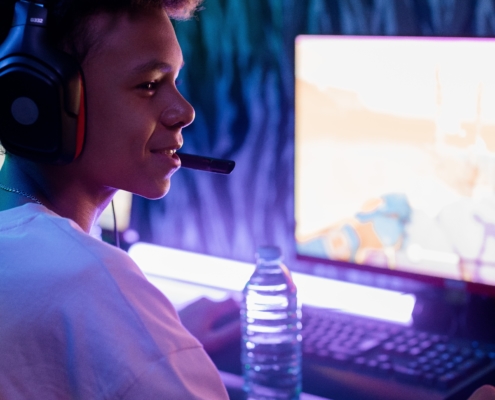 Boy playing game on PC