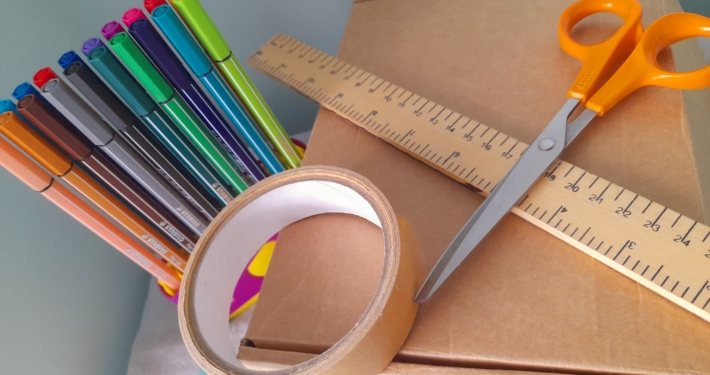 cardboard-pens-tape-scissors-to-make-cardboard-accessory