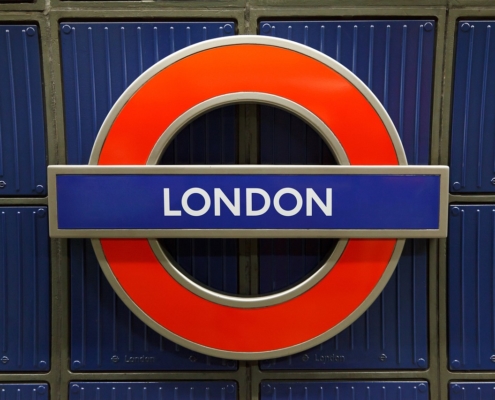 London-underground-sign-on-blue-background