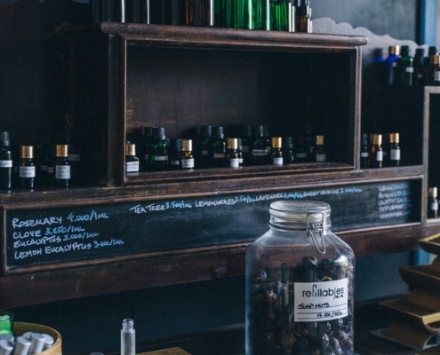 bottles in a refill shop